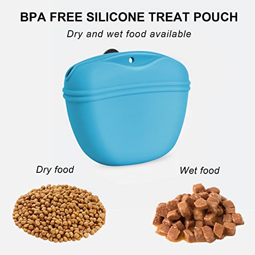 Left&Right Dog Clicker Training Kit,Silicone Dog Training Treat Pouch and Dog Clickers,Dog Treat Bag with Clicker Training for Dogs,Pet Treat Bag with Magnetic Buckle Closing and Waist Clip,Sky Blue - color: Sky Blue