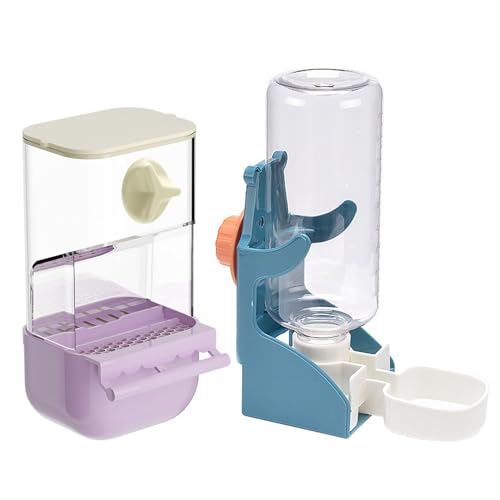 No Mess Bird Feeder Water Dispenser Set Automatic Parrot Feeder | Transparent Acrylic Parrot Food Container Drinker Cage Accessories for Small Birds Canary Parakeet Finch (Purple + Blue, 1) - color: Purple + Blue