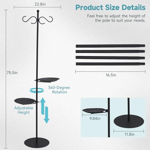 74" Shepherd's Hook Stand Plant，Wind Chime Hanger Stand, Bird Feeder,Waterproof Metal & Adjustable-Height Standing Pole Holder for Lantern and Wreath, Indoor & Outdoor