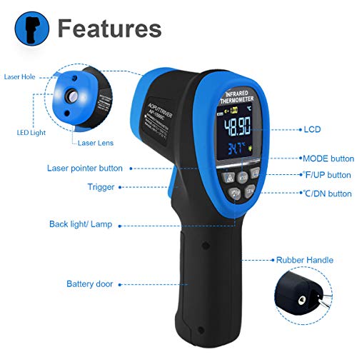 High Temp Thermometer Gun -58°F~2732°F Dual Laser Industrial Pyrometer | Color LCD Backlight,Digital IR Temperature Gun 30:1 Adjustable emissivity 0.1-1.0. Hi/Lo Temp Alarm. Flashlight. - color: Colorful LCD AP-1500C