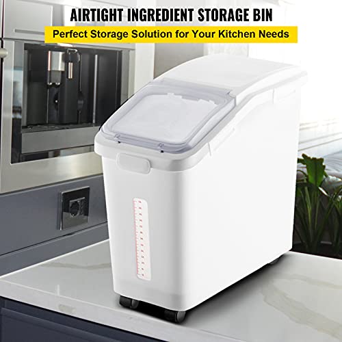 VEVOR Ingredient Storage Bin, 11.4 Gallon Capacity Shelf Ingredient Bin, 280 Cup Flour Bins on Wheels Commercial Prosave Shelf-storage Ingredient Bin with Lid and Scoop Rice Bin for Kitchen White - size: 11.4 Gallon