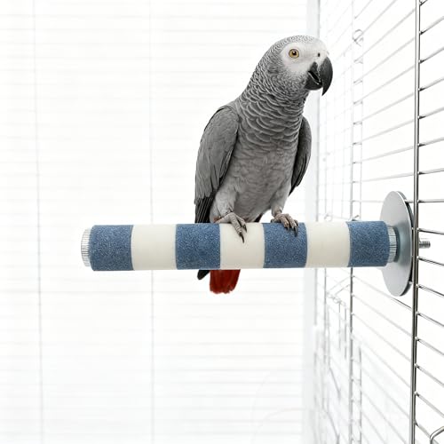 AOTU Bird Perch for Cage, 7.9” x 1” Rough-Surfaced Grinding Stone – Durable Beak & Claw Trimming Accessory for Conure, Cockatiel & Parrot, Non-Toxic Long-Lasting Bird Cage Accessory - color: Blue and White