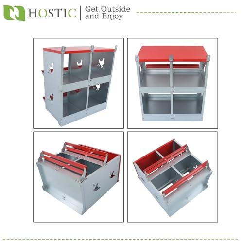 HOSTIC Chicken Nesting Boxes 4 Compartment Metal Poultry Nest Box Wall Mount for Chickens Hens Ducks Large Vented Holes