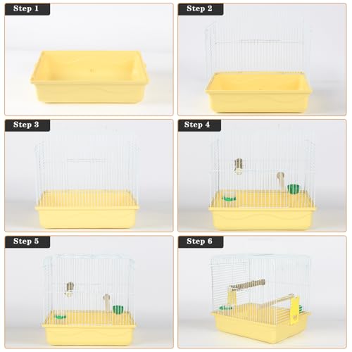 Small Bird Cage for Travel, Parrot Carrier with Handle 9.5"L x 12"W x 12"H | Easy to Assemble, Birdcages with Feeder Cups & Standing Perch for Smaller Birds Conures Lovebird Cockatiel Parakeets, Yellow - color: Yellow
