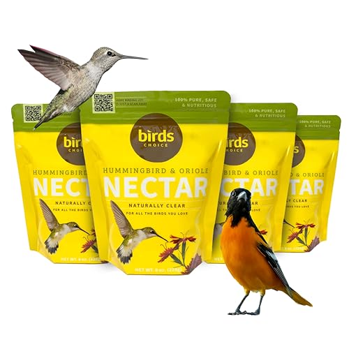 Birds Choice Hummingbird & Oriole Nectar | Pure & Healthy Sucrose Nectar for Birds | Easy Mix Concentrate | Natural Flower Sugar Alternative, No Additives | Safe for Feeders | 8 oz (4-Pack) | Sucrose-Based Easy Mix Concentrate, No Additives, Natural Flowe
