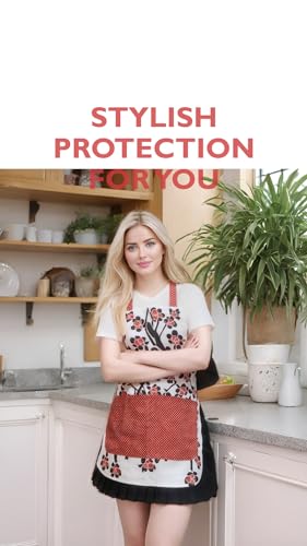 Lovely Flower Pattern Retro Aprons With Large Pockets for Women Girls Cooking Kitchen Bakery Mother's Gift - color: Plum Bloom