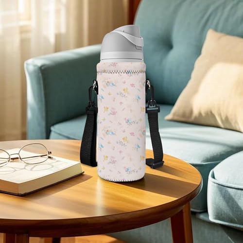 Neoprene 500ML/750ML/1000ML Water Bottle Bag Carrier, Portable Insulated Bottle Sling Holder Case Pouch with Adjustable Shoulder Strap for Men Women Walking Hiking Running - color: Birds, size: 500ML