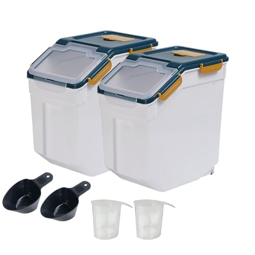 2 Pack Large Flour Storage Container 25 lb, Airtight Food Storage Bins with Wheels & Locking Lid, BPA Free Rice Grain Organizer with Measuring Cup, Flour Bin for Kitchen Pantry (Blue) - color: Blue 2Pack 25Lb