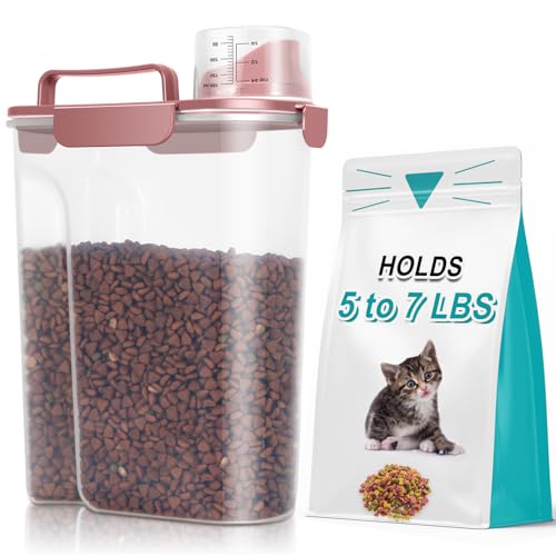 TBMax Portable Dog Food Storage Container 5 to 7 Lbs, Airtight Cat Food Container with Large Spout & Cup, Pet Food Storage Dispenser for Small Animal Kibble Storage, Dog Treat Bird Seed Container - color: Dusty Rose, size: 6 Qt