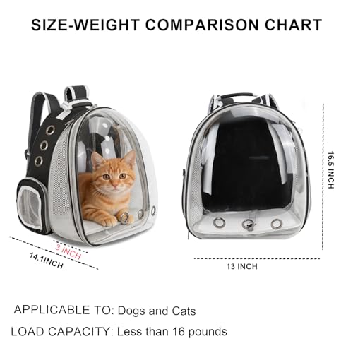 Cat Backpack Carrier, Front Expandable Expandable Bubble Pet Backpack, Ventilated Transparent Capsule Dog Backpack for Small Cats Dogs Birds Bunny, Airline Approved - color: Black
