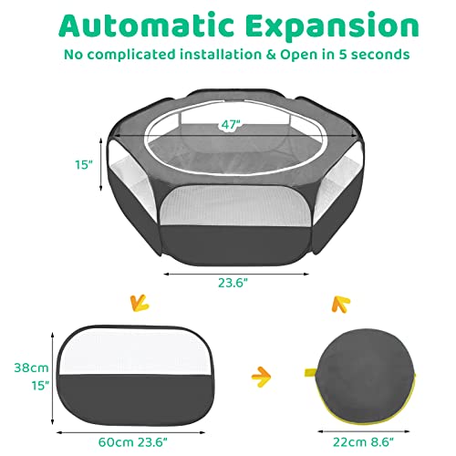 Amakunft Small Animal Pop-Up Playpen with Mesh Cover, 47'' x 23.6'' x 15'' Chicken Brooder Box, Play Pen Indoor Outdoor for Guinea Pigs, Bunny, Rabbits, Ferrets, Chinchillas, Kittens | Indoor/outdoor, water-resistant, chicken brooder, travel playpen for r
