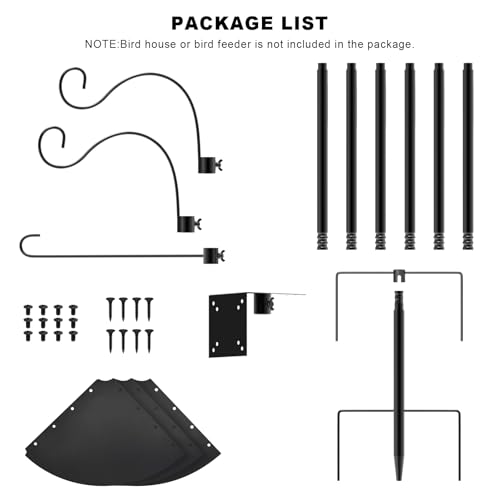 Bird Feeder Pole 118 Inch Outdoor Bird House Mount Kit | Easy bolt assembly without extra hardware,Squirrel Proof Baffle,Heavy duty sturdy metal structure - color: Black-U