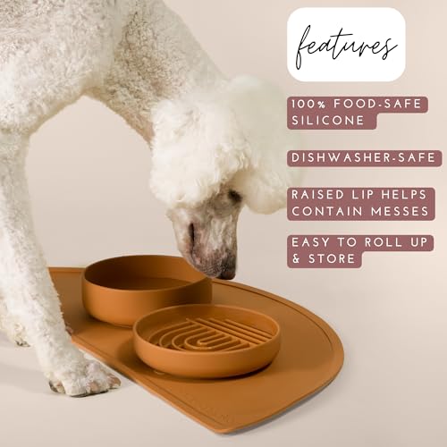 Waterproof Silicone Dog Food Mat – Large Size Non-Slip Pet Bowl Mat, Raised Edge Design, Easy-to-Clean Pet Food Placemat for Dog & Cat Bowls, 28" Across x 14" Deep - Ocean Blue - color: Ocean Blue, size: Large