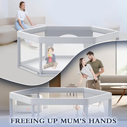 XVISHX 65x65 Inch Hexagonal Baby Playpen, Playpen for Babies and Toddlers, Baby Play Pen Playard for Indoor & Outdoor Active Center Game Fence, with Skin-Friendly Fabric and Soft Breathable Mesh - size: 65 × 65 Inch Hexagonal