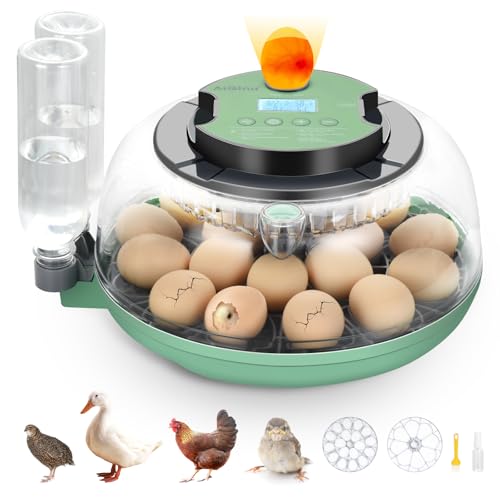 18 Egg Incubator with Automatic Egg Turning for Hatching Chicken Quail Duck | Hatching Unit with Digital Control & Built-in Candler, 2 Size Egg Tray Automatic Water Refill, Egg Incubator for Turkey Goose