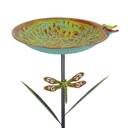 VEWOGARDEN 38" Tall Metal Bird Bath for Outside, Outdoor Bird Bath Feeder with Stable Stake for Garden, Yard, Patio Decor, Blue-Green - color: Blue-green