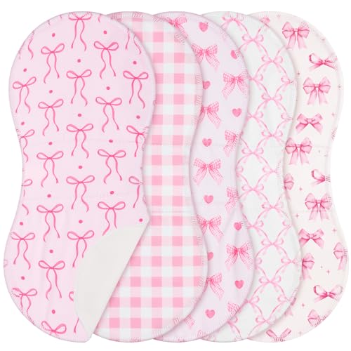 SmoothNovelty 5 Pack Pink Bow Baby Burp Cloths Soft Absorbent Burping Rags for Newborns 19"x9" Spit up Cloths for Boy Girl Newborn Baby Shower Registry Gifts Set Nursery Decor - style: Pink Bow