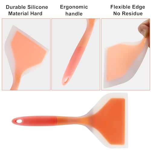 Hitefu 2 Pcs Silicone Spatula Turner, Green & Orange | Wide Pancake Flipper, Tamagoyaki Shovel, BPA Free, Non-Stick Egg Flipper - color: Green & Orange