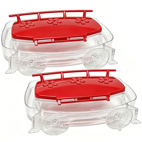 Window Hummingbird Feeder 2 Pack, Plastic Bird Feeding Tray with 3 Feeding Ports & Suction Cup Mount, Easy to Clean & Refill, Great Gift for Bird Watchers, 8-Ounce