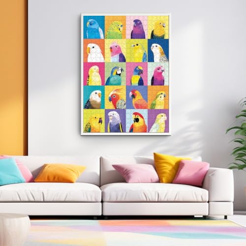 500 Piece Puzzle for Adults,Colorful Grid Parrot Tropical Bird Puzzles | Artwork Animal with Letters on Back,1:1 Poster,Challenging Game Home Decor Birthday Party Gift Toy for Adults Seniors Famliy - color: Parrot