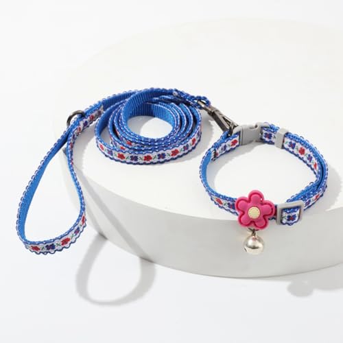 Puppy Collar XS with Bell Leash Set,Basic Puppy Collars Floral Print for XXS Xs Small Cat Pet Animal Litter Tiny Kitten Boy Girls, Blue - color: Blue