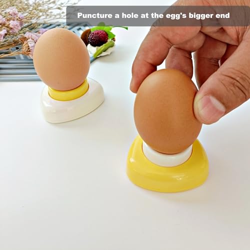 Magenetic Egg Piercer for Raw Eggs to Get Good Hard Boiled Eggs, Egg Poker with Safety Lock Egg Pin, Easy Egg Peeler By Punching Hole at Bigger End of the Egg Before Boiling, 2 Pack - color: Yellow,White