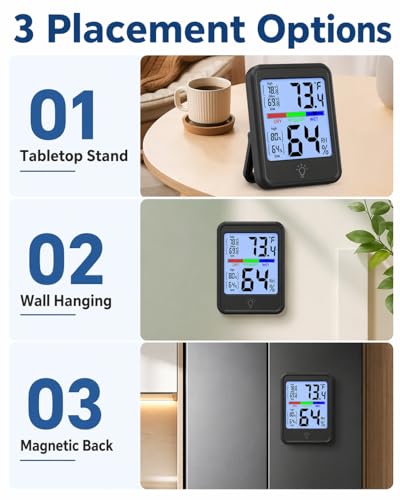 Indoor Thermometer Hygrometer, Temperature Humidity Monitor with Max/Min Records, 10-Second Backlight, Wall/Tabletop for Home, Office & Greenhouse
