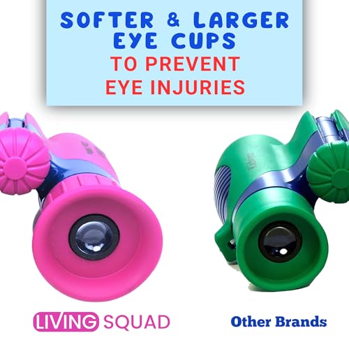 Kids Binoculars Ages 3-12, 8x21 Compact Shockproof Pink | bird watching, camping, hiking, stargazing, includes carry case, neck strap, compass, carabiner, high resolution optics - color: Pink/Blue