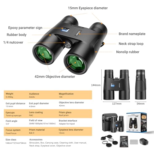 10x42 Focus-Free Binoculars,Professional High Powered HD Large View Focus-Free Binoculars,with BAK-9 Prism FMC Lens for Bird Watching Hunting Trave Watching Sport Events