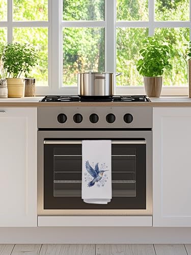 Blue and White Chinoiserie Hummingbird Kitchen Towels, Hummingbird Gifts for Women Hand Towels for Bathroom Kitchen, Spring Floral Blue Bird Decorative Dish Tea Towel Dishcloth648 - color: Hcolor009