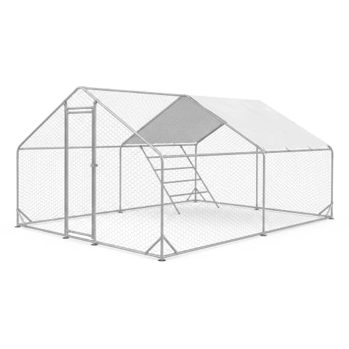 CHIKENCOOP 9.8x9.8x6.5 ft Metal Chicken Coop, 2-Room Chicken Run with Cover | Two-room walk-in chicken run with waterproof UV-resistant spire roof cover, galvanized steel frame, and side tie-downs. - size: 118.0"L x 118.0"W x 80.0"H
