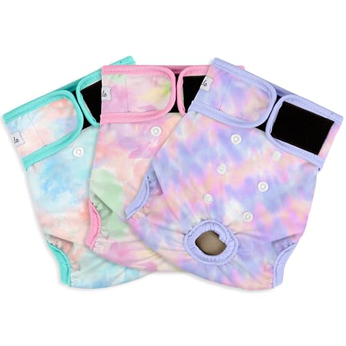 3 Pack Female Dog Diapers - Reusable Diapers for Doggie in Heat - Highly Absorbent Dog Diapers Female for Pet Incontinence with Adjustable Snaps (Tie Dye, S) - color: Tie Dye, size: Small（New Born-11.5“Waist）