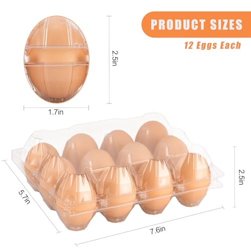 100 Pack Clear Plastic Egg Cartons, Reusable Stackable Egg Containers for Farm, Market & Fridge Storage, 3×4 Grid