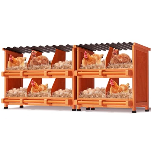 Chicken Nesting Boxes,10 Compartments Wooden Nesting Boxes for Chickens,Laying Nest Boxes for Hens Ducks Poultry Protect Eggs Chicken Coops Easy Egg Collection (10 BOXS) - size: 10 BOXS