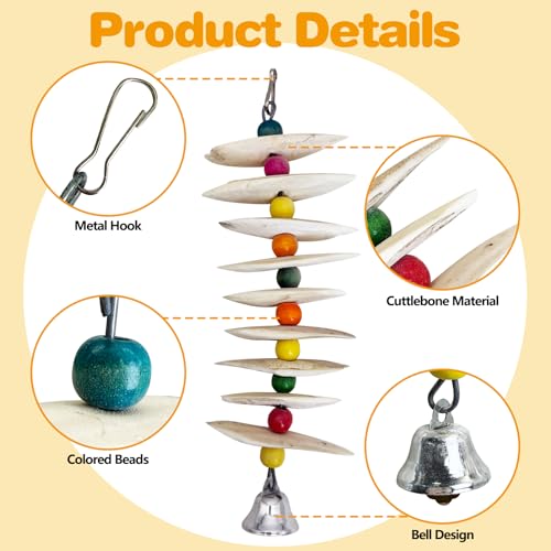 PINVNBY 2 Pack Natural Bird Toys with Cuttlebone Calcium Parakeet Chewing Toy Hanging Bird Beak Grinding Stone Cage Accessories for Parrot Budgie Lovebird Cockatiel (Large) - size: Flaky