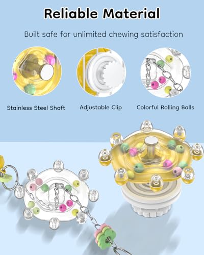Pawfly 2 Pcs Bird Toys for Parakeets, Colorful Spinning Wheel Chew Toys, Interactive Spinner Rattle Parrot Toys, Cockatiel Toys, Parakeet Toys, Bird Cage Accessories for Entertainment Chewing Exercise - color: Yellow, size: 2 PC