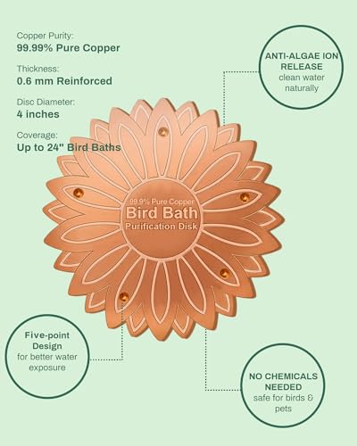 OICEME Bird Bath Purification Disc Pure Copper Outside Winter Solar Power Birdbath Disc Hummingbird Solar Power Wild Cleaner Heater Deicer Hanging Bowl Feeder Cage Dispenser Garden Lover Women Gift - color: Copper Sunflower