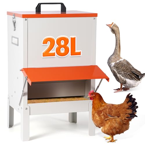 30lb Metal Hanging Automatic Chicken Feeder Duck Feeder for Outside Gravity Trough Large Outdoor Duckling Feeders no Waste Raised Auto Turkey Poultry Feeder Chicken Food Dispenser for Coop