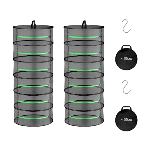 iPower 2ft 6-Layer Herb Drying Rack Breathable Mesh Hanging Dryer with Zippers Foldable Heavy Duty Ring for Garden Plant, Free Storage Bag and Hook Included, 2 Packs - size: 6-Layer