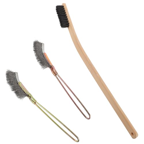 Bird Cage Cleaning Brushes, 3Pcs Bamboo Stainless Steel Narrow Handle Set for Birdcage Cleaning Bird Poop Remover with Hanging Hole
