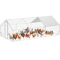 GarveeTech 6.5FT Walk in Chicken Coop Metal, Large Chicken Run with Triangular Brackets, Waterproof & Anti-UV Cover, Poultry Cage for Duck Goose Rabbit, Hen House for Yard Backyard Farm, 6.6' h - size: 9.8' x 19.7' x 6.6'