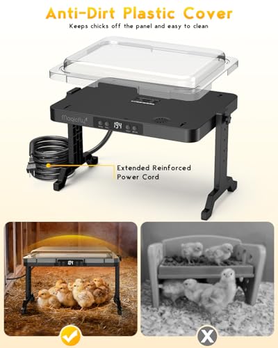Magicfly Brooder Plate for Chicks, 200W Radiant Brooder Heating Plate | 11" x 15" Chicken Coop Heater for 20 Chicks, Digital Temp & Timer, with Remote Control & Cover for Ducklings, Quail