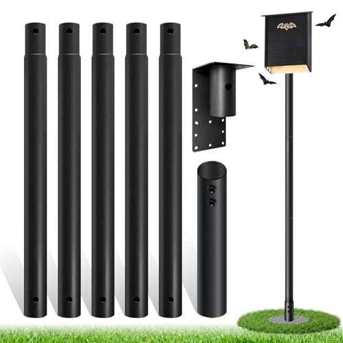 15ft Bat House Pole, 1.9in Diameter Heavy-Duty Galvanized Steel Outdoor Purple Martin Bird House Pole with Ground Socket, Including Bat House Installation Bracket, Black - size: 15FT