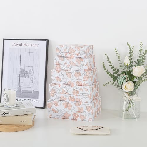 Soul & Lane - Nesting Decorative Storage Boxes with Magnetic Lids, Set of 5 | Floral Cardboard Keepsake Boxes with Magnet Closure, Pretty Memory and Gift Organizers for Photos and Home Decor - color: Canvas Bloom