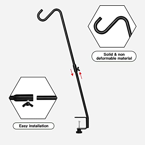 2 Pack 29 Inch Adjustable Deck Hook,Solid Steel Deck Hangers for Bird Feeders,Lanterns, Flower Basket and Suet Baskets with Clamp,Black - size: 29 Inch