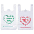 LazyMe Thank You Plastic Bags with Handles, T Shirt Bags 12x20 Inch, 100 Ct | Includes 50 Red Print and 50 Green Print Thank You Bags, Plastic Grocery Bags for Small Business and Retail Stores - color: white