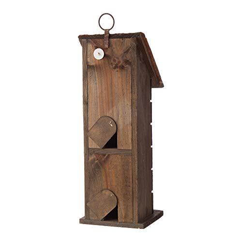 Glitzhome 14.5" H Wooden Bird House Hanging Two-Tiered Distressed with Flowers Decorative Garden Birdhouse,Green - color: 14.45"H