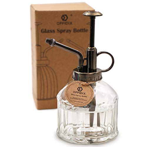Transparent Glass Plant Mister Spray Bottle Fine Mist Bottle 6.7 oz | Clear Plant Mister with Plastic Bronze Top Pump, Vintage Small Watering Can for Indoor Plants, Plant Lover Garden Cleaning - color: B-Transparent