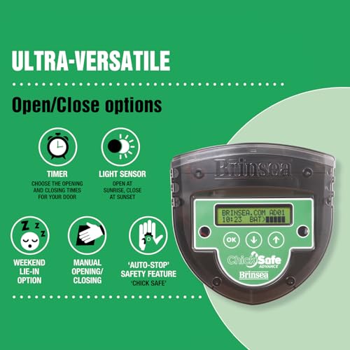 Brinsea ChickSafe Advance Automatic Chicken Coop Door, Timer & Light Sensor | 50+ years of trusted care. Digital timer, light sensor & space-saving 2-stage door keep your flock safe in any weather - style: Light Sensor & Timer