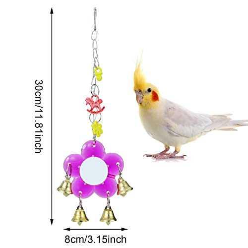 Litewoo Bird Mirror Cage Toy Hanging Bell Colorful Swing for Parrot | Stainless steel mirror & bell, 11.81x3.15 in, sweet sound, for small/medium birds/parakeet/conure/cage, reduces loneliness